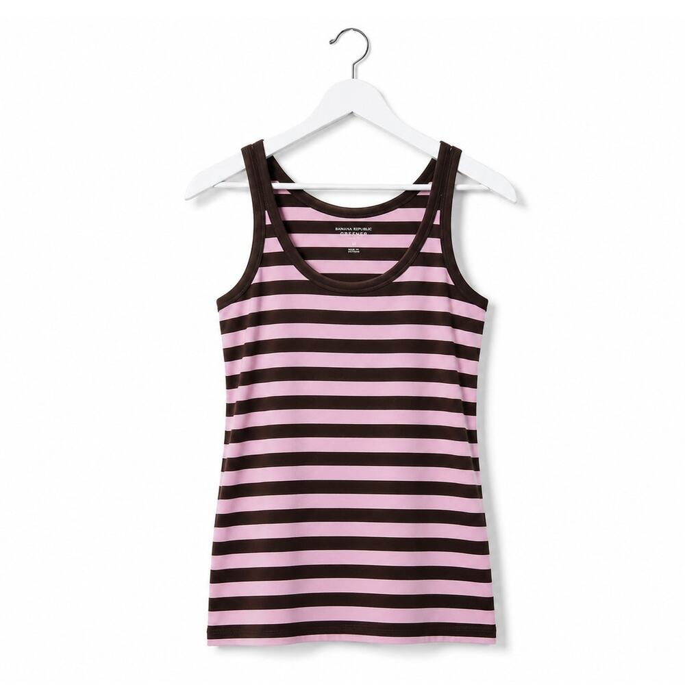 Banana Republic Greener Organic Cotton Striped Tank Top Women's M Pink Brown